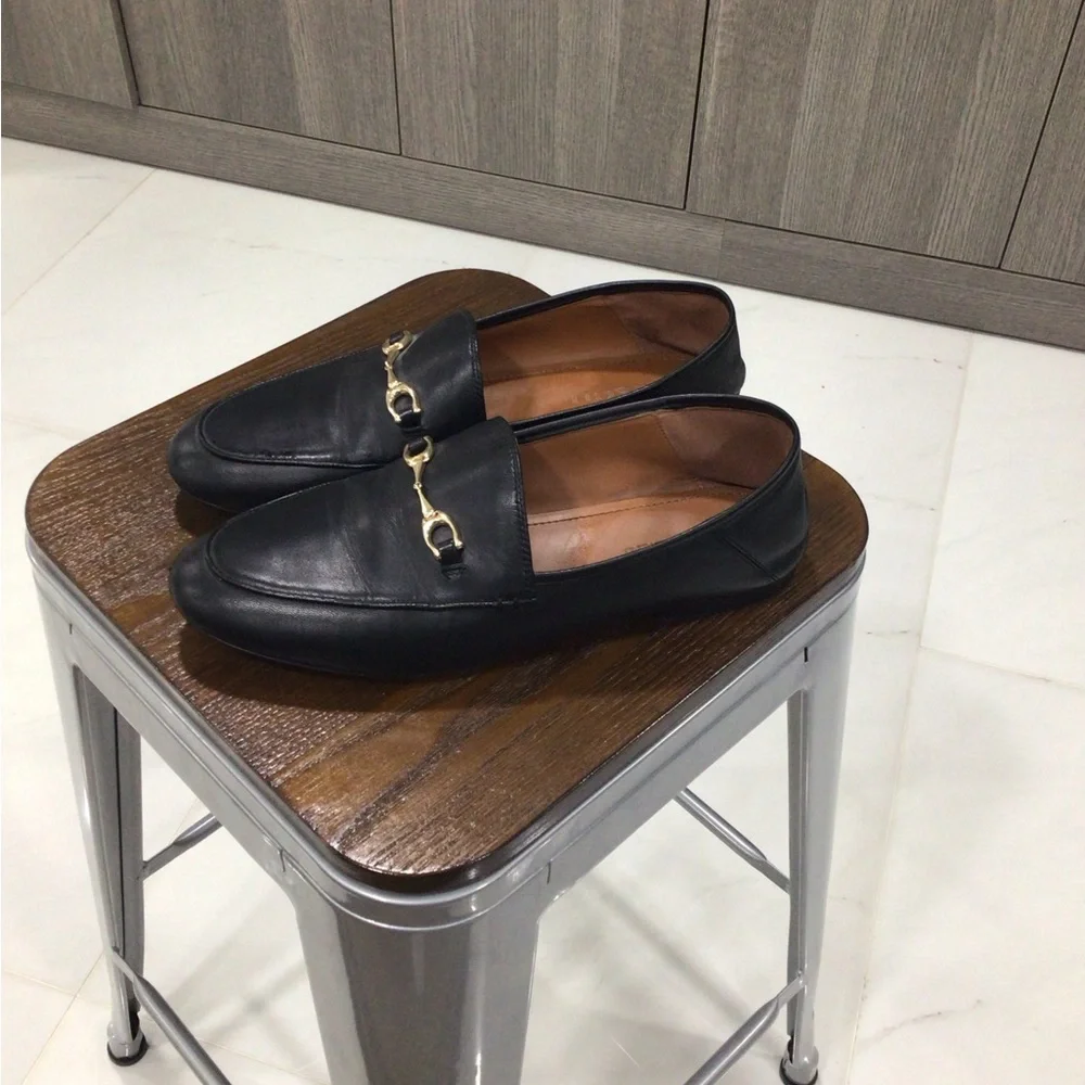 Coach Black Leather Slip-On Loafers with Gold Accent - Picture 2 of 6